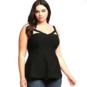 Black Peplum Zip-up Top